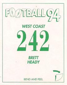 1994 Select AFL Stickers #242 Brett Heady Back